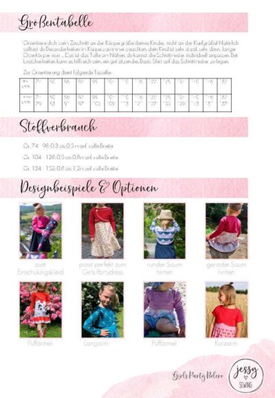 Schnittmuster Girls Party Bolero von Jessy Sewing