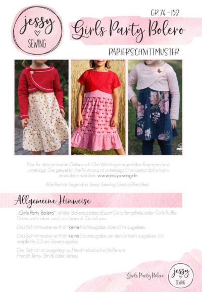 Schnittmuster Girls Party Bolero von Jessy Sewing