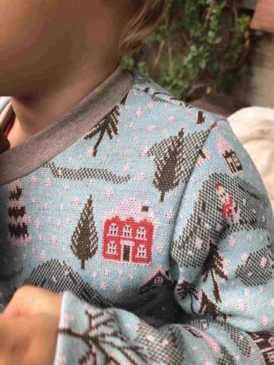 Auf die Wunschliste Strickstoff Winter Haus hellblau recycelte Materialien