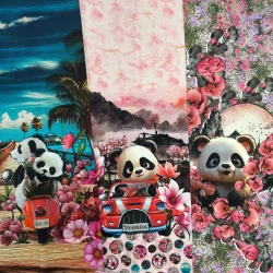 Stoffpanel Panda mit Blüten