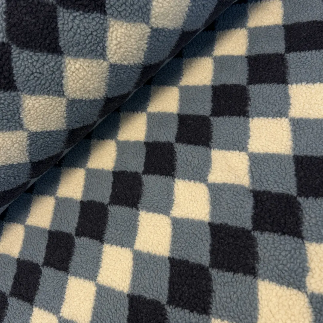 Teddyfleece Kariert – Blau/Creme – Kuschelig & Warm