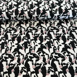 French Terry angeraut Kuhköpfe – Schwarz/Weiß