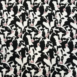 French Terry angeraut Kuhköpfe – Schwarz/Weiß