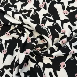 French Terry angeraut Kuhköpfe – Schwarz/Weiß