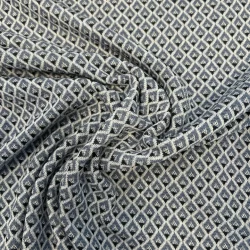 Jacquard Stoff mit Rautenmuster – Blau/Schwarz/Weiß – Weich & Formstabil