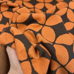 Jacquard Stoff mit Retro-Kreismuster – Orange/Braun – Weich & Formstabil