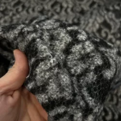 Ornament Wollmischstoff – Grau/Schwarz – Für Mäntel & Jacken