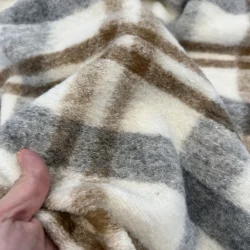 Kariertes Wollmischgewebe – Grau/Braun – Wolle & Polyester