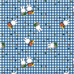 Miffy Jersey – blau kariert mit Miffy & Friends – weicher Baumwolljersey für Kinderkleidung