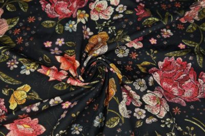 Baumwolljersey „Garden Embroidery“ – floraler Print auf Dunkelblau – Bild 3