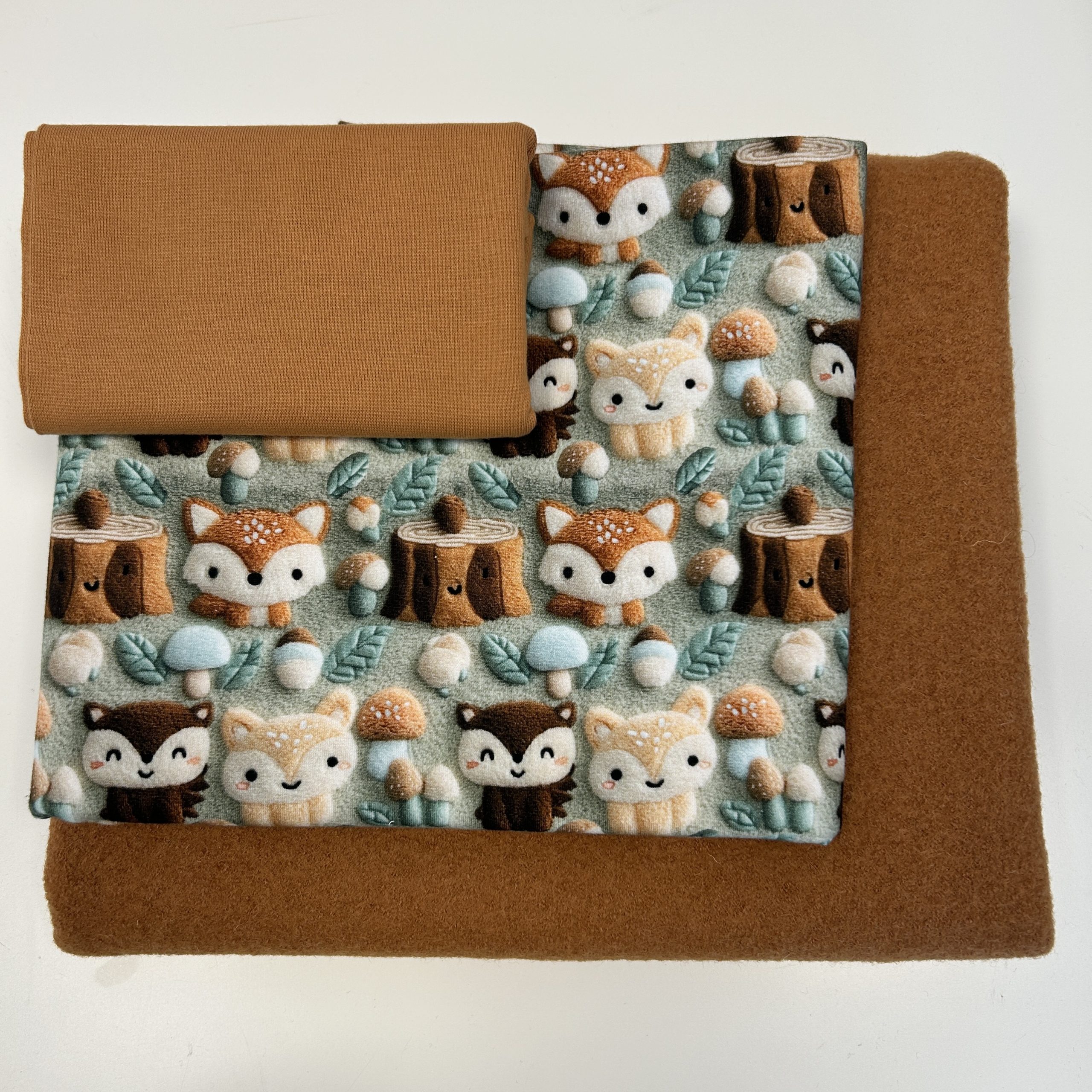 Stoffpaket „Waldfreunde“ – French Terry, Wollwalk & Bündchen in warmen Herbsttönen
