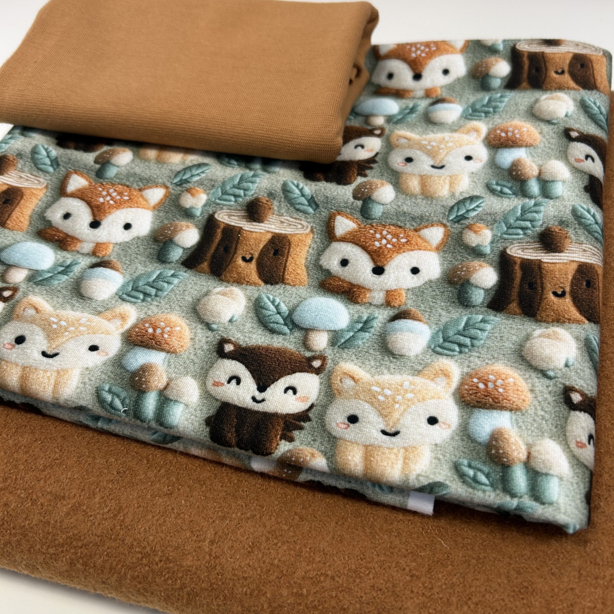 Stoffpaket „Waldfreunde“ – French Terry, Wollwalk & Bündchen in warmen Herbsttönen – Bild 3