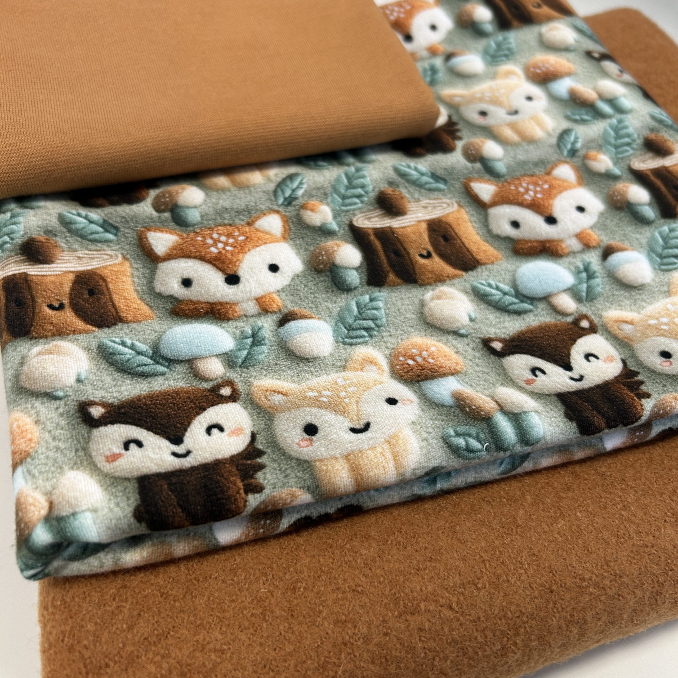 Stoffpaket „Waldfreunde“ – French Terry, Wollwalk & Bündchen in warmen Herbsttönen – Bild 2