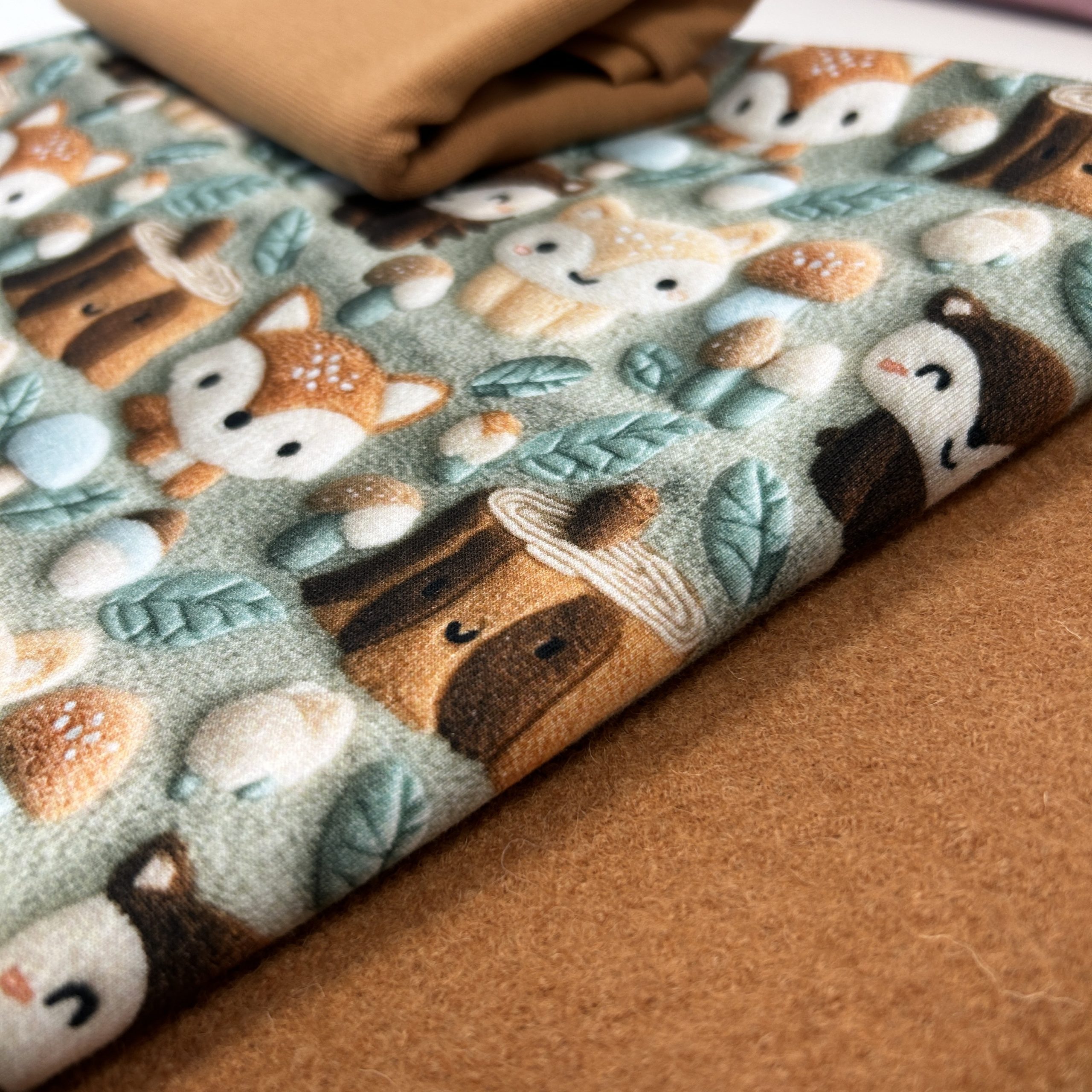 Stoffpaket „Waldfreunde“ – French Terry, Wollwalk & Bündchen in warmen Herbsttönen – Bild 4