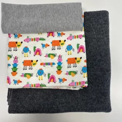 Wollwalk-Set „Bunte Tierparade“ – Grau Meliert x Regenbogen x Hellgrau