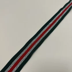 Ripsband 30 mm – Grün mit Rot-Silber-Streifen