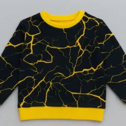 Alternative view of French Terry „Yellow Lightning“ – ungebrushed, gelbe Rückseite, Blitz-Design