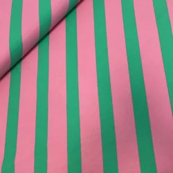 French Terry Streifen Rosa–Grün – weicher Sommersweat für Kleidung & kreative Projekte