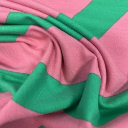French Terry Streifen Rosa–Grün – weicher Sommersweat für Kleidung & kreative Projekte