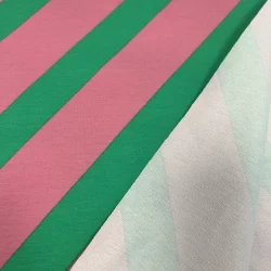 French Terry Streifen Rosa–Grün – weicher Sommersweat für Kleidung & kreative Projekte