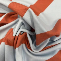 French Terry Streifen Hellblau–Terracotta – weicher Sommersweat mit diagonalem Muster