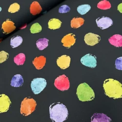 French Terry Bunte Punkte auf Schwarz – verspielter Sommersweat mit Farbakzenten