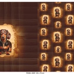 French Terry Panel „Dackel Vintage“ – angerauter Sommersweat, Panel 75 × 150 cm