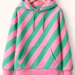 Alternative view of French Terry Streifen Diagonal Rosa–Grün – weicher Sommersweat für Kleidung & kreative Projekte