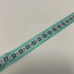 Organzaband 15 mm – Mint & Dunkelmint mit Blumenmuster