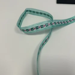 Organzaband 15 mm – Mint & Dunkelmint mit Blumenmuster