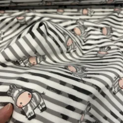 Baumwolljersey „Kleine Zebras – Grau/Weiß“