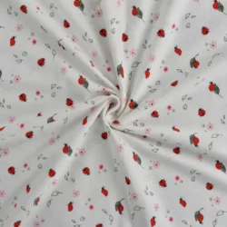 Baumwolljersey „Marienkäfer“ – Rot/Weiß