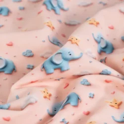 Baumwolljersey „Kleine Elefantenwolke“ – Rosé/Blau