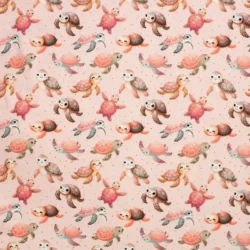 Baumwolljersey „Meeresfreunde – Schildkröten“ – Rosé