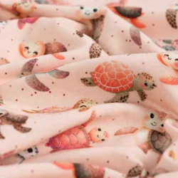 Baumwolljersey „Meeresfreunde – Schildkröten“ – Rosé