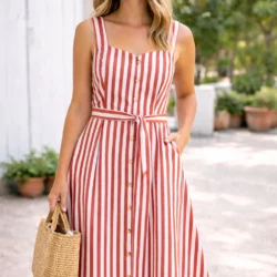 Alternative view of Baumwoll-Denim Streifen „Tomatenrot“ – 1 cm Streifen