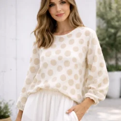 Alternative view of Linen Dots Natural – Viskose-Leinen Jacquard