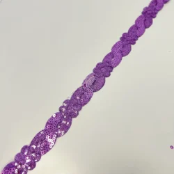 Paillettenband „Glam Flower“ 35 mm – Zierband lila