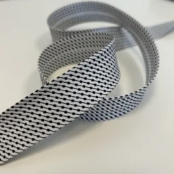 Schrägband 30 mm „Grid Dots“ – Black & White, Baumwoll-Schrägband, Meterware