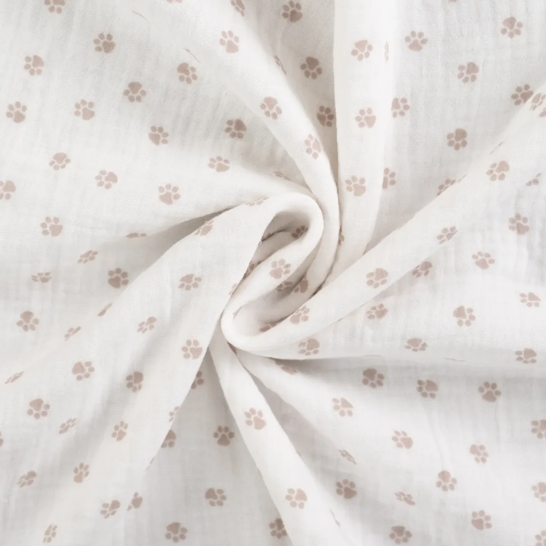 Baumwoll-Musselin „Pfötchen“ – weicher Musselin mit Tierpfoten, 100 % Baumwolle