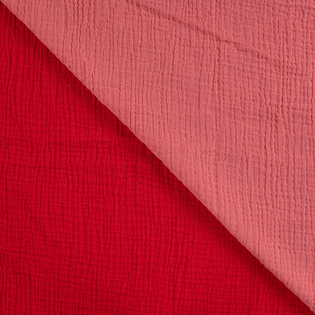 Doubleface Musselin Pink / Rot – weicher Baumwoll-Musselin, doppelseitig